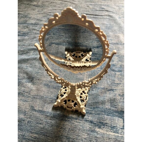 NIB! Cream Beige Vintage Style Scroll Ornate Style Tabletop Vanity Mirror - Picture 2 of 6